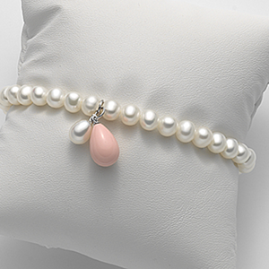 Bracciale di perle Bianche con Corallo Rosa