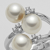 Anello Oro Bianco con Tre Perle FW e Tre Diamanti - Mikiko - immagine 2